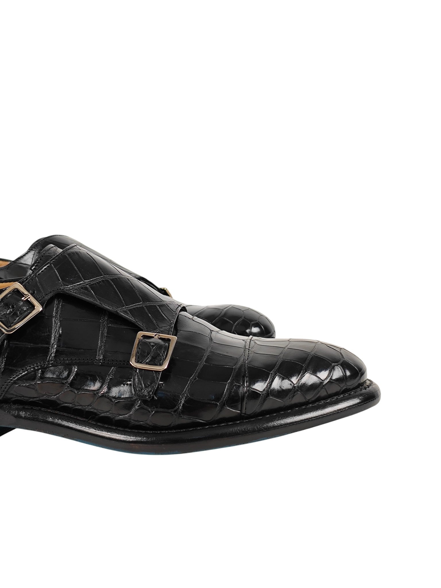 SUTOR MANTELLASSI Black Goodyear Double Monk Shoes Alligator