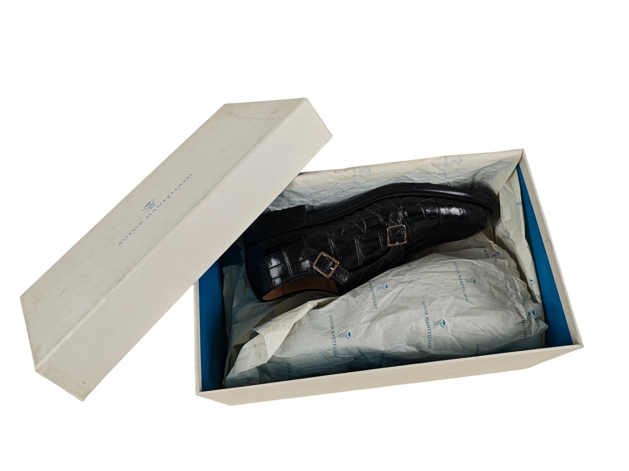 SUTOR MANTELLASSI Black Goodyear Double Monk Shoes Alligator