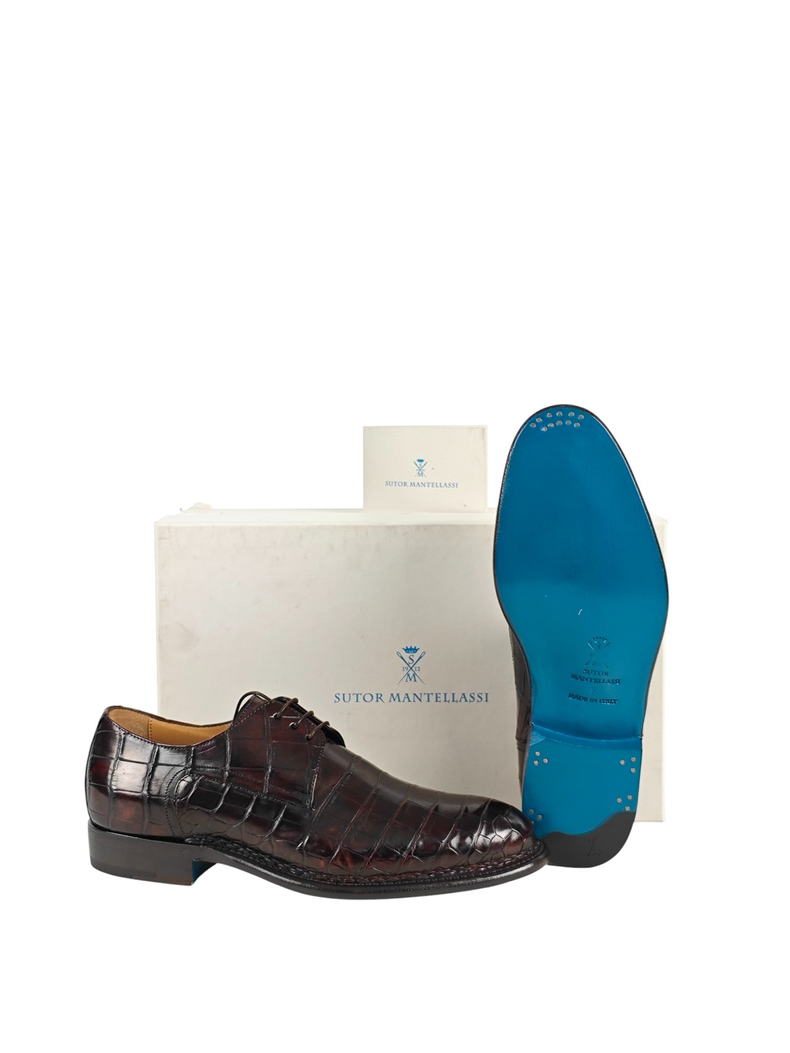 SUTOR MANTELLASSI Brown Goodyear Derby Shoes 100% Alligator