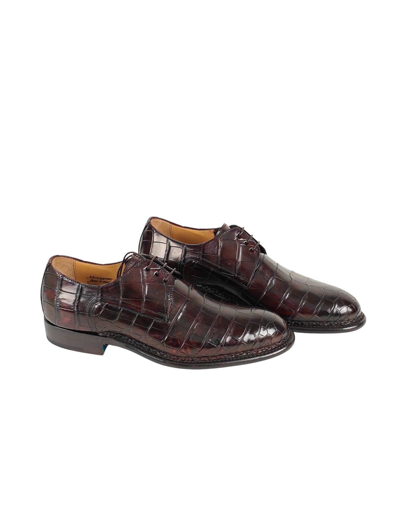 SUTOR MANTELLASSI Brown Goodyear Derby Shoes 100% Alligator