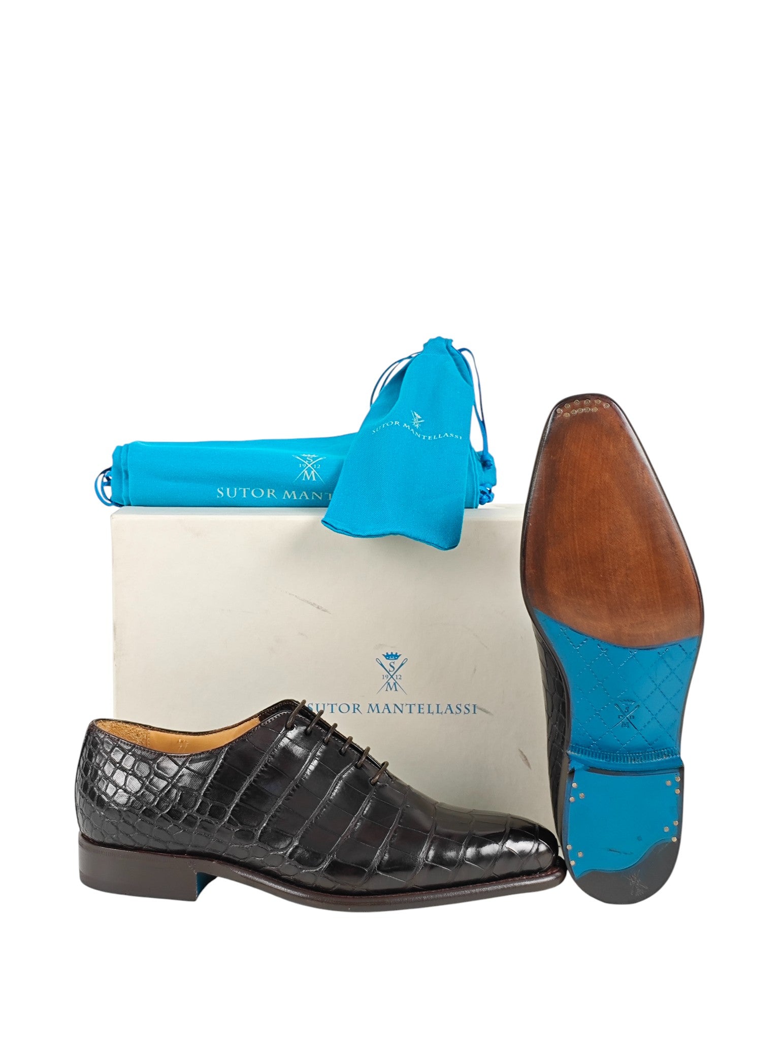 SUTOR MANTELLASSI Brown Goodyear Oxford Shoes 100% Alligator