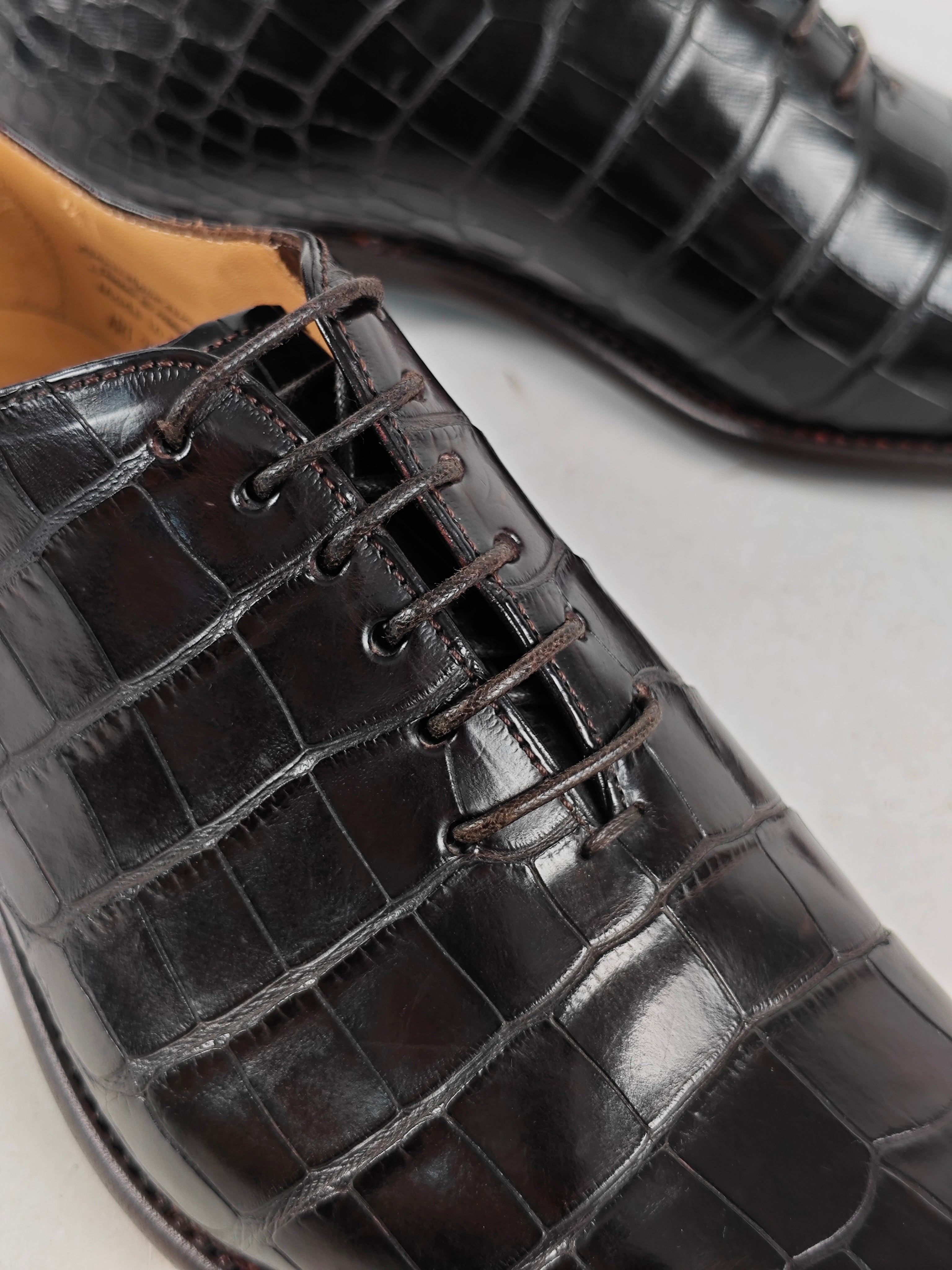 SUTOR MANTELLASSI Brown Goodyear Oxford Shoes 100% Alligator