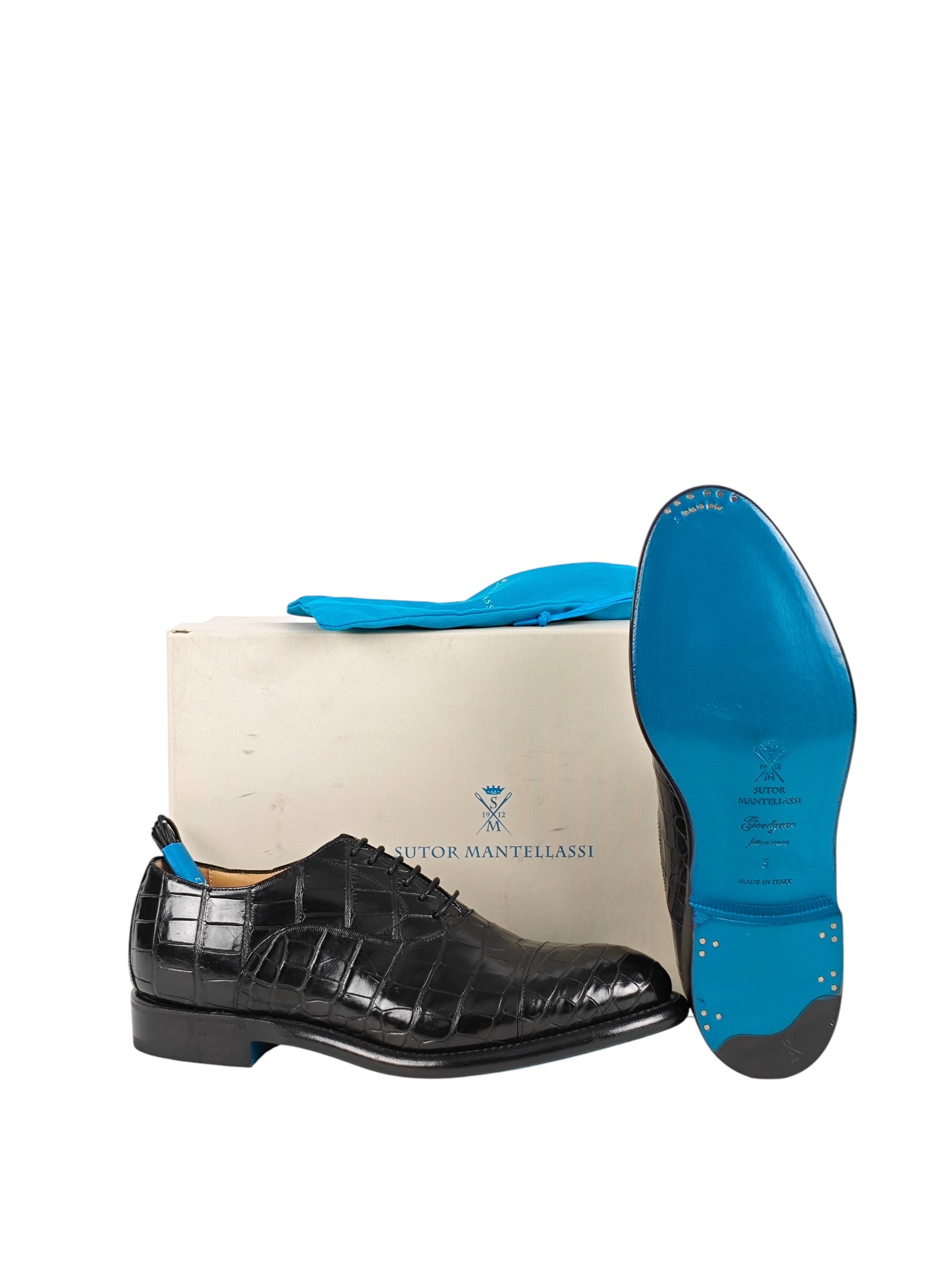 SUTOR MANTELLASSI Black Goodyear Oxford Shoes 100% Alligator