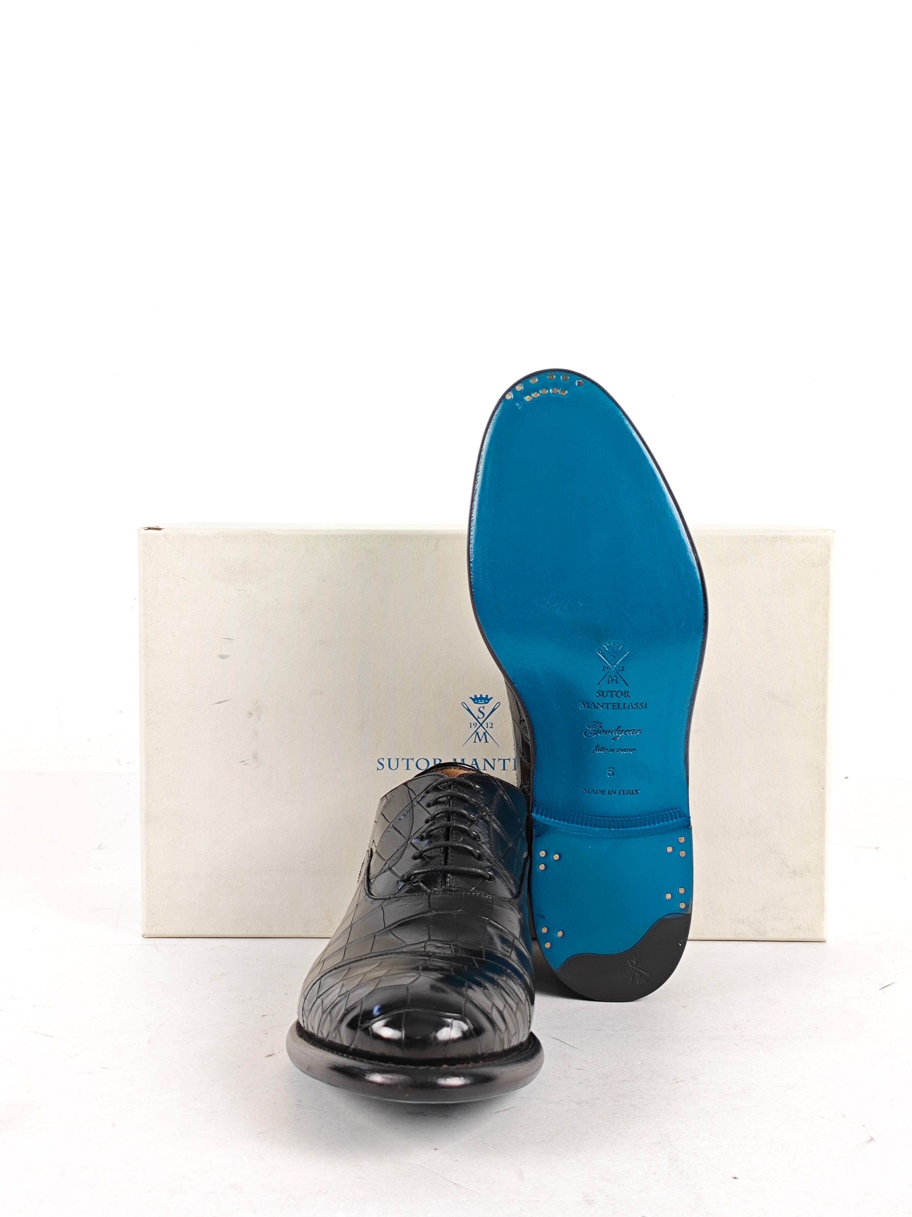 SUTOR MANTELLASSI Black Goodyear Oxford Shoes 100% Alligator