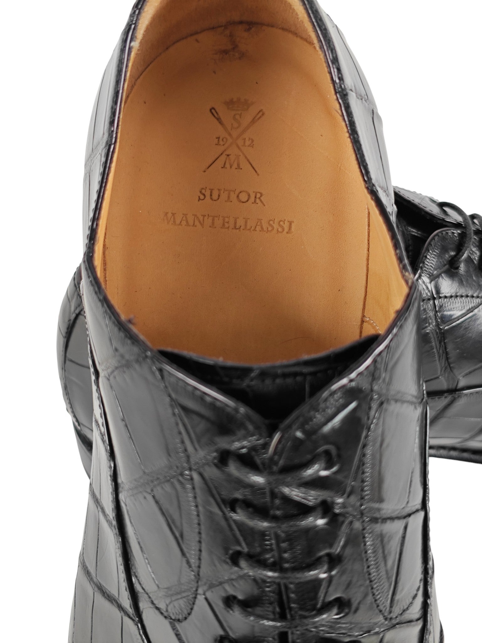 SUTOR MANTELLASSI Black Goodyear Oxford Shoes 100% Alligator