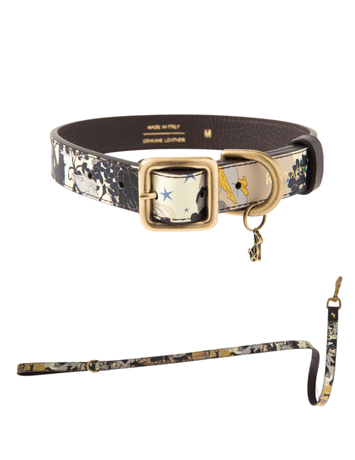 POLDO X RUBINACCI NAPOLI Collar + Leash Leather Beige "La Greca"