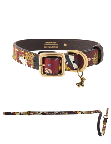 POLDO X RUBINACCI NAPOLI Collar + Leash Leather Red "La Greca"