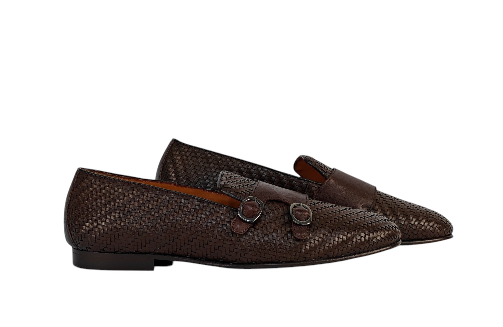 TESTONI Brown Loafer Monk Shoes Woven Calf 8 UK / 9 US / 42 IT