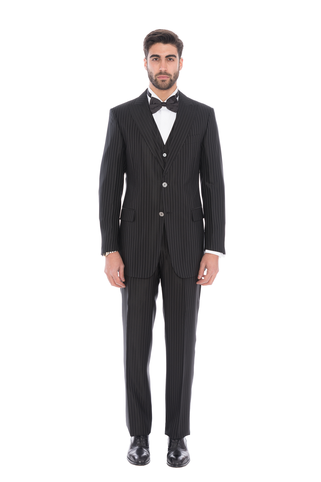 PAL ZILERI CERIMONIA Black Wool Striped 3 Pieces Formal Suit - Luxgentleman
