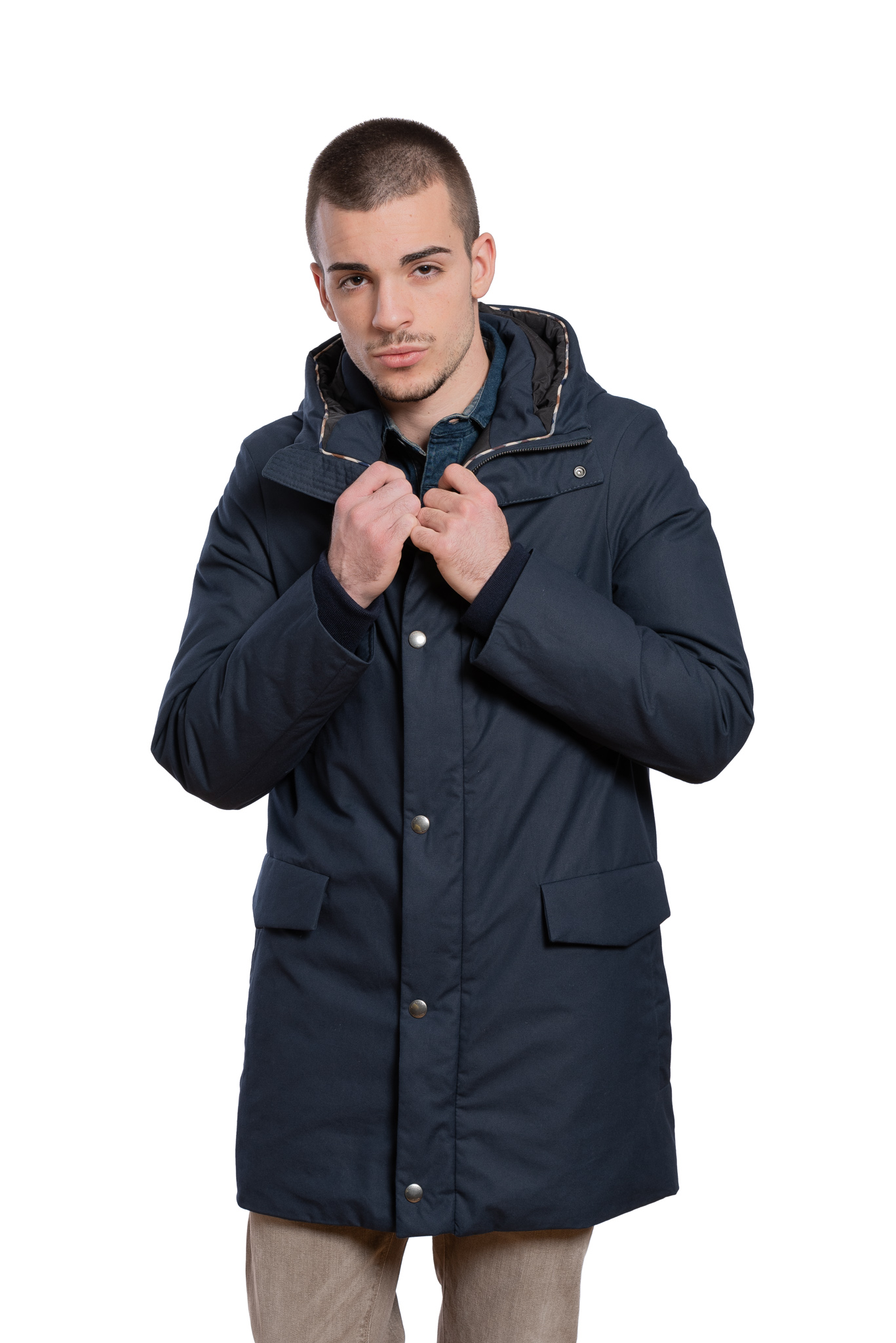 850$ AQUASCUTUM London Winter Parka Coat Jacket Blu Padded with Check