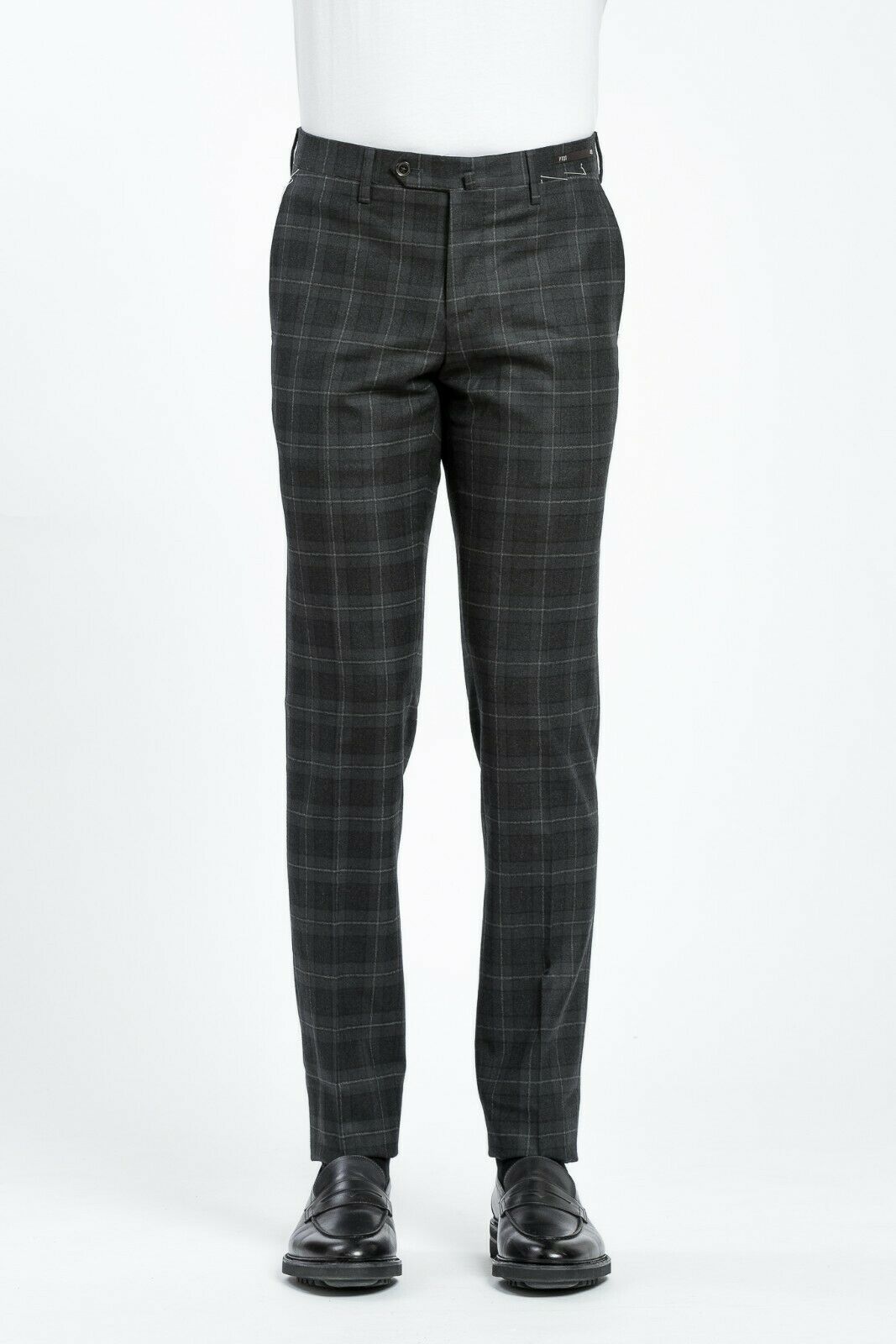 380$ PT01 TORINO BUSINESS Dark Gray Checks Dress Pants Wool EVO Fit
