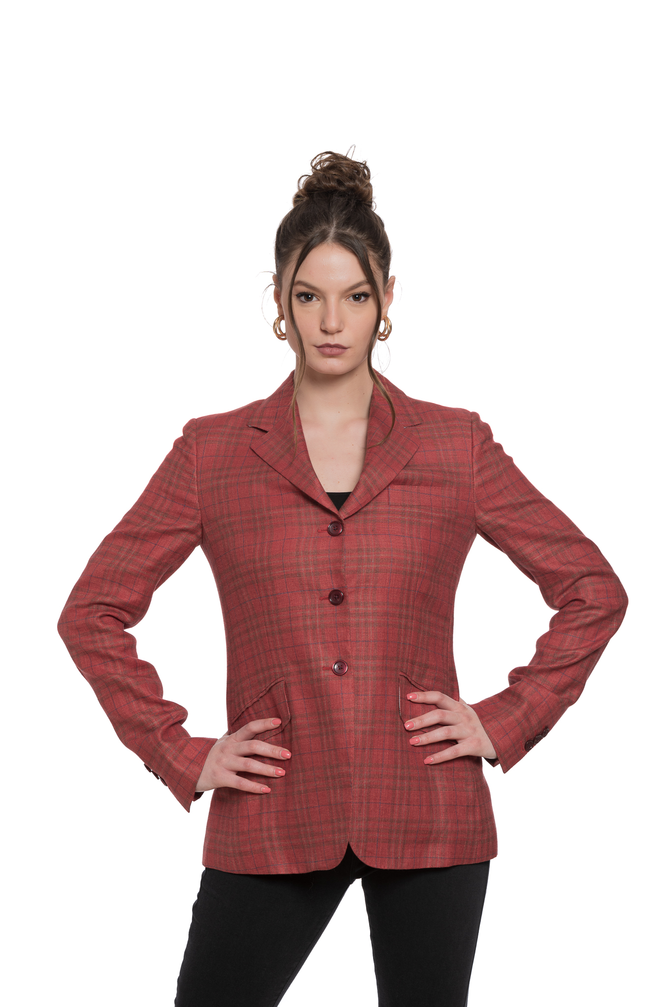 $2350 BELVEST Cashmere Linen Checks Red Woman Jacket 42 IT / 8 US / 38 ...