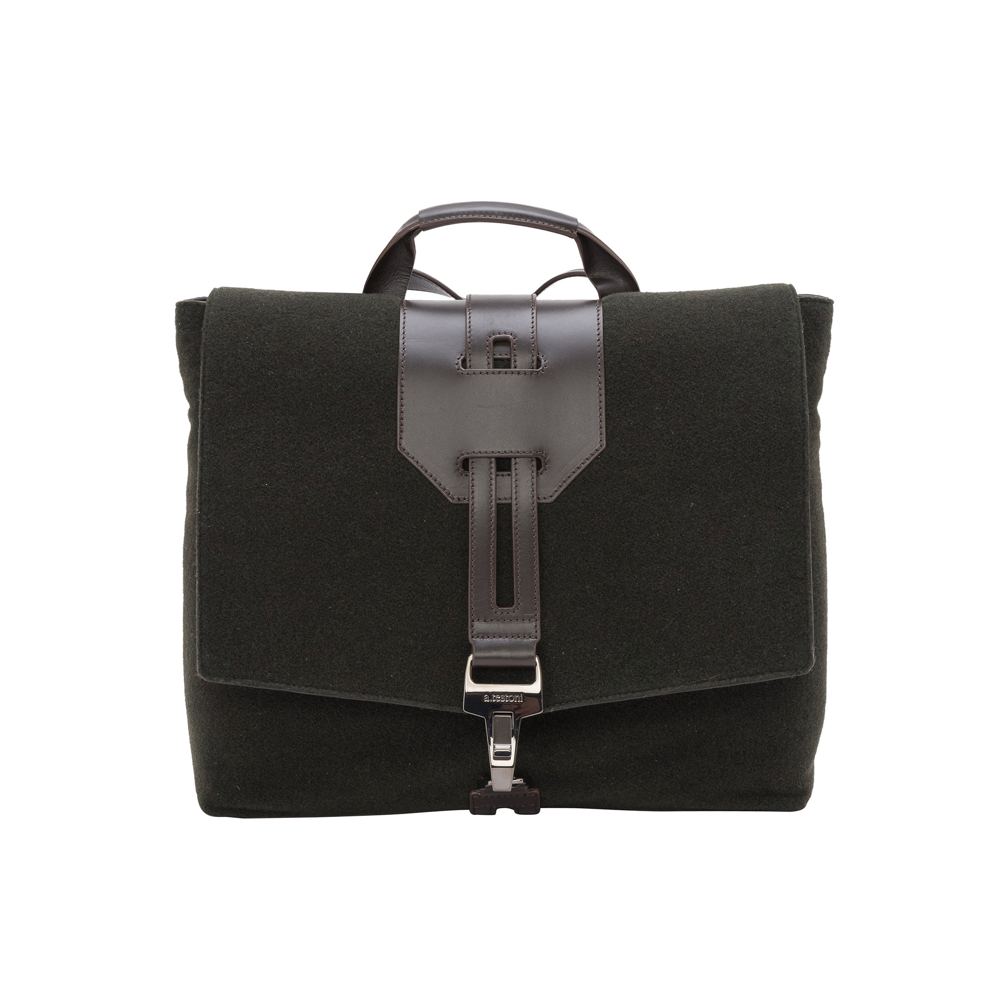 $820 a.Testoni Bologna Messenger Bag Backpack Loden Wool + Tosco Calf -  Luxgentleman