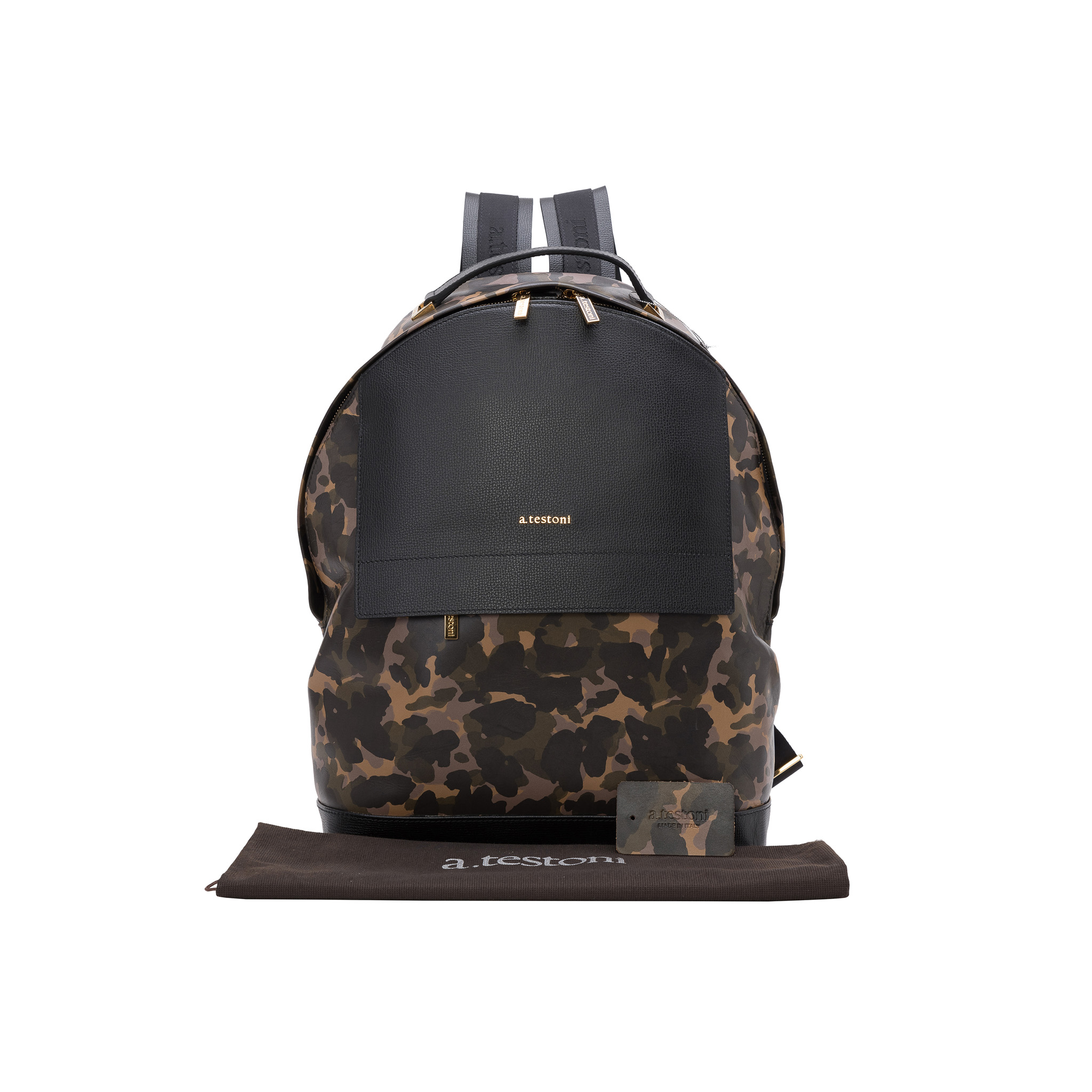 $1340 a.Testoni Bologna Black Luxury Backpack Mini Karibu Calf + Camouflage  Calf - Luxgentleman