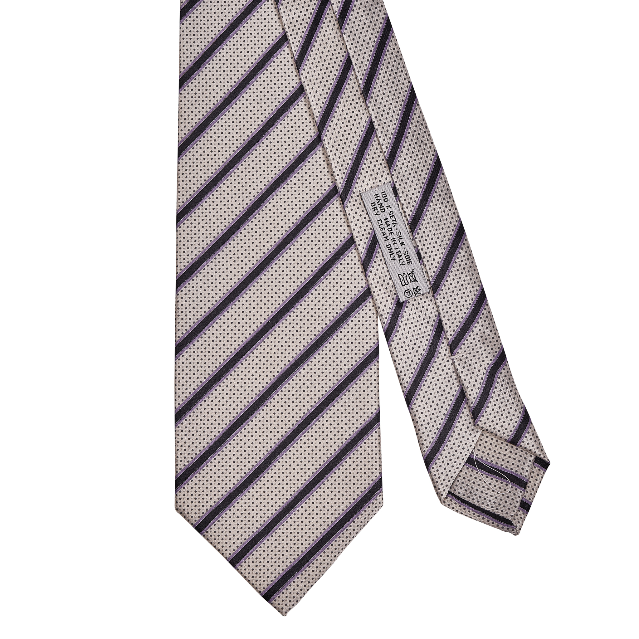 $220 ITALO FERRETTI x GERLIN Tie Striped Satin Silk Light Grey Handmade ...