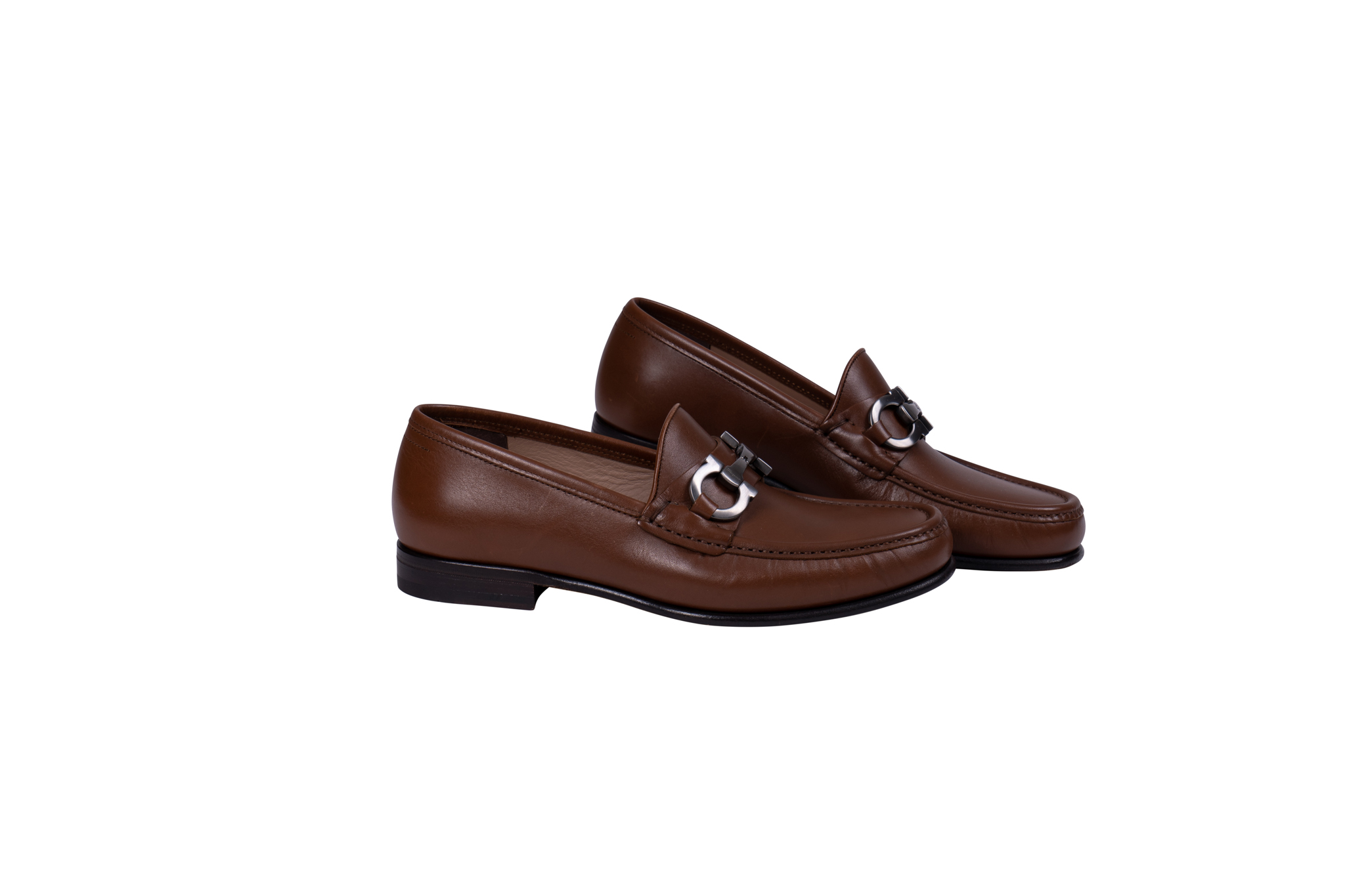 850$ SALVATORE FERRAGAMO Loafer Shoes With Gancini Brown 7 US / 6